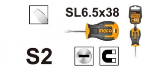 ОТВЕРТКА шлицевая SL6.5  38мм Cr-V INGCO HS686038 INDUSTRIAL
