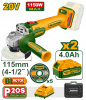 Шлифмашина угловая акк б/щет,ф115,20В,2*4.0Ач,3000/9000 об/мин +КЕЙС JADEVER JDLAPB522/4