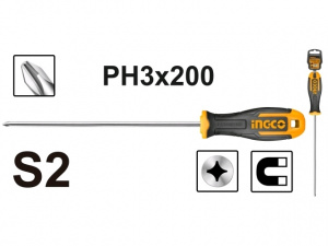 ОТВЕРТКА крестовая PH3 200мм INGCO HS68PH3200 INDUSTRIAL