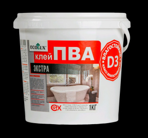 Клей ПВА 1кг экстра влагостойкий D3 ECOLUX (-20С) /12