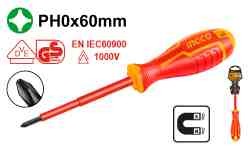 Отвертка крестовая PH0  60мм диэлектрическая INGCO HISD81PH060 INDUSTRIAL