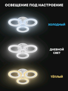 Люстра светодиодная диммируемая  42Вт RIFLESSO с ДУ белая 2700-6400К,D435х75мм,13м2,REV Ritter