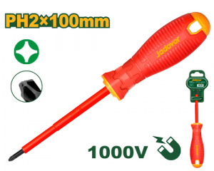Отвертка крестовая PH2 100мм диэлектрическая JADEVER JDSD7224