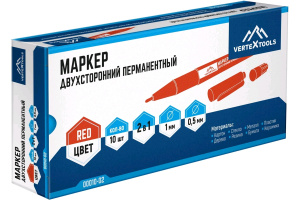 Маркер перманентный красный двухсторонний 10шт /Vertex