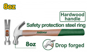 Молоток-гвоздодер 220гр деревянная ручка JADEVER JDMB3308/36