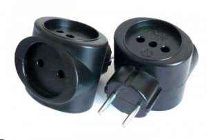 Тройник электрический универсальный черный, 6А (120шт)