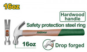 Молоток-гвоздодер 450гр деревянная ручка JADEVER JDMB3316/24